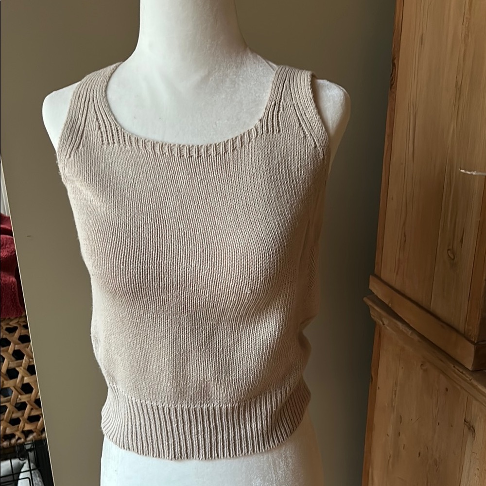 Beige Cotton Knit Sleeveless Top